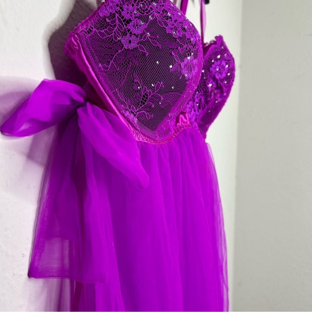 Victorias Secret Vibrant Neon Purple Fuchsia Lingerie Babydoll Dress 36C